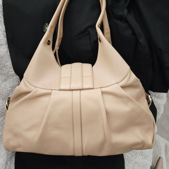 Authentic BVLGARI Chandra Ring Logo Nude Leather Sloutch Hobo‎ Tote Shoulder Bag - Picture 9 of 16